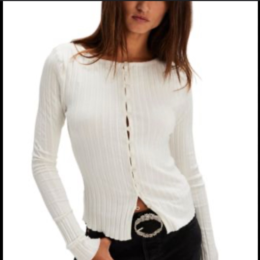 Free People Tilly Long Sleeve Ivory Cardigan Sz XL Fitted /Stretchy NWT